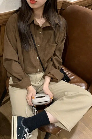 Long Sleeve Simple Colors Blouse Shirt