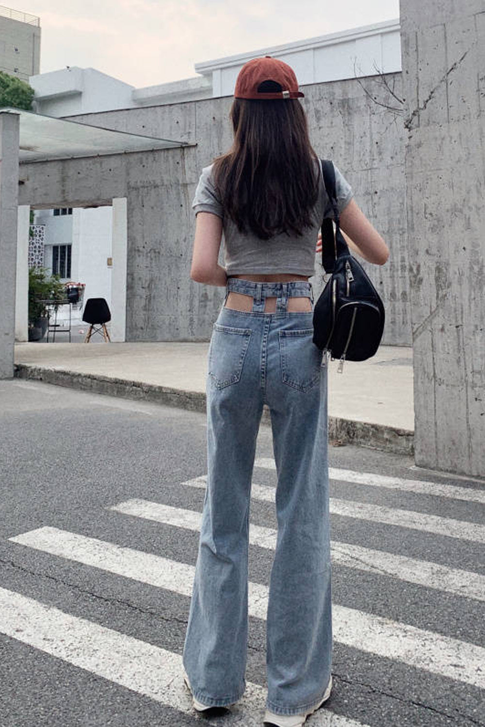 Casual High Waist Wide Leg Hole Jeans Pants