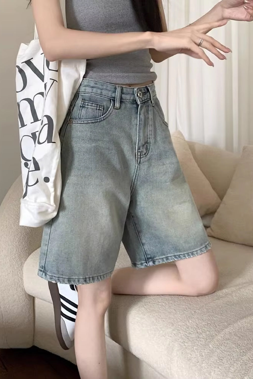 Retro Washed Color Denim Shorts Pants
