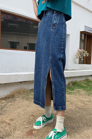 High Waist Long Split Denim Skirts