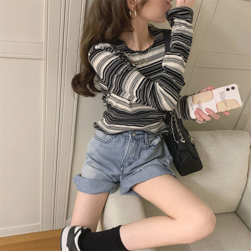 Long Sleeve Slim Black Striped Shirt