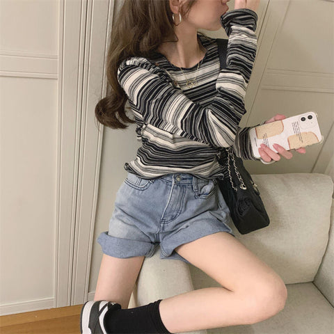 Long Sleeve Slim Black Striped Shirt