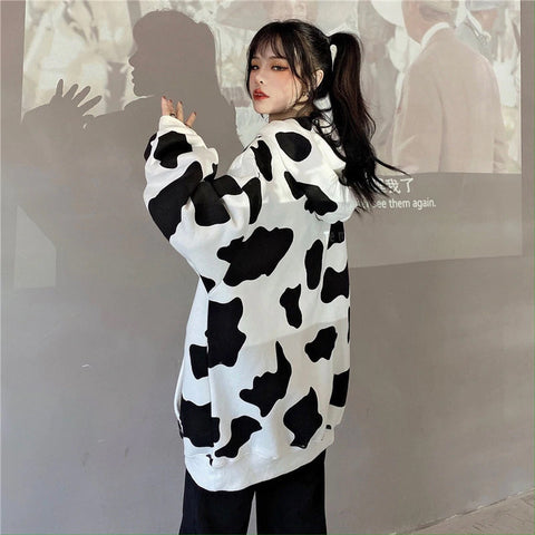 Sudadera con capucha estampada con estampado de vaca