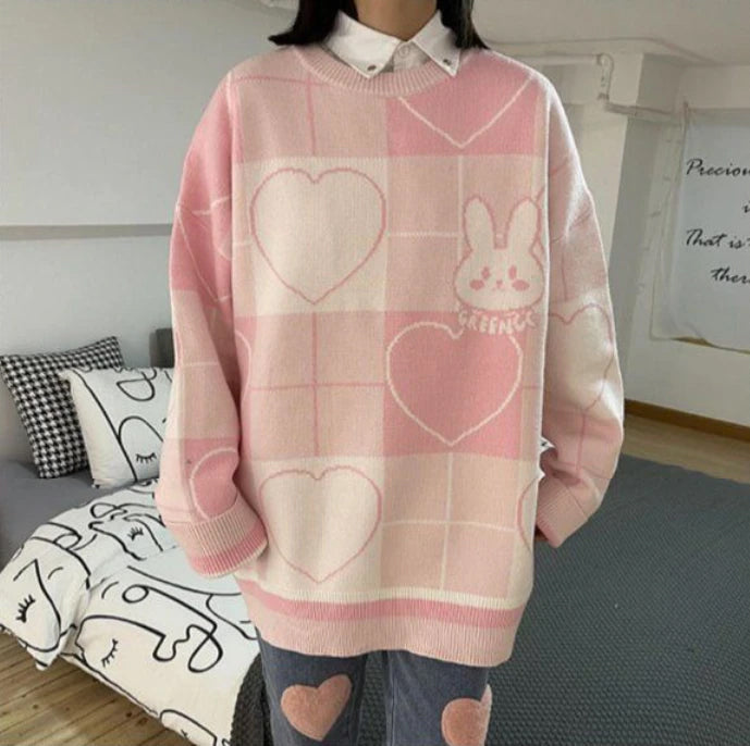 Cute Love Rabbit Pattern Loose Sweater
