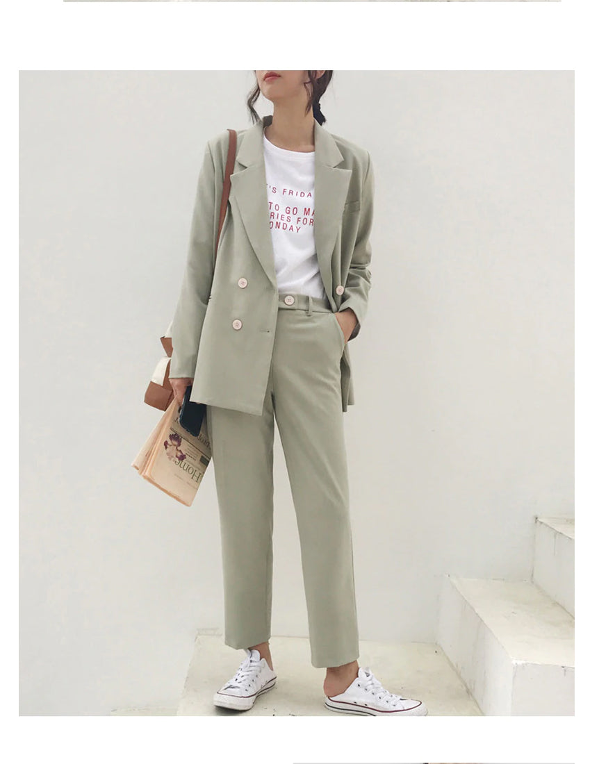 Double Breasted Blazer Jacket & Pencil Pants Set