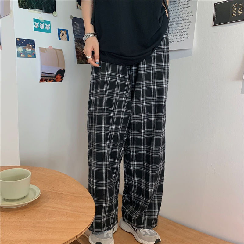 Retro Wide Leg Loose Plaid Pants