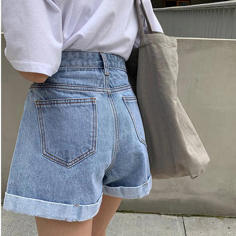 High Waist Retro Denim Wide Leg Shorts Jeans