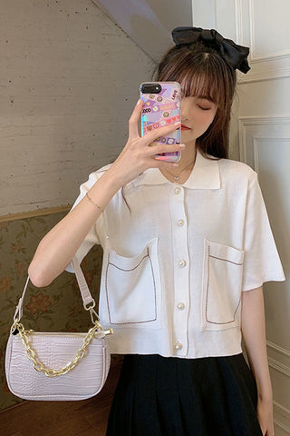 Short Sleeve Double Pockets Knitted Shirts