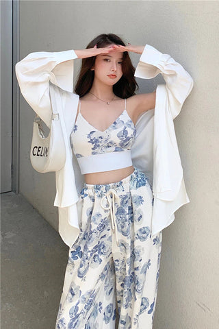 Casual Floral 2 Piece Set Tops And Pants Suits