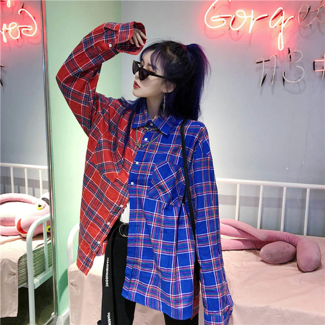 Multicolor Combination Plaid Shirt