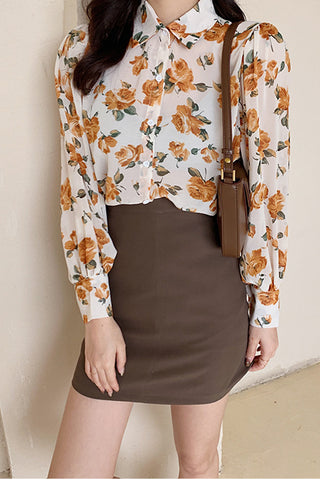 Flower Pattern Chiffon Blouse Shirt