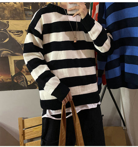 O-Neck Vintage Striped Men Sweater