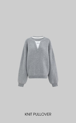 Grey Knit Pullover & Asymmetrical Plaid Skirt Set