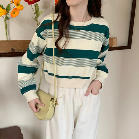 Long Sleeve Cute Colors Striped Cropped Sweater