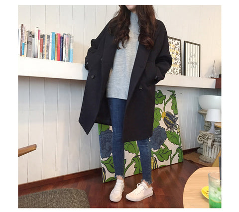 Long Sleeve Wool Thin Blend Elegant Coat