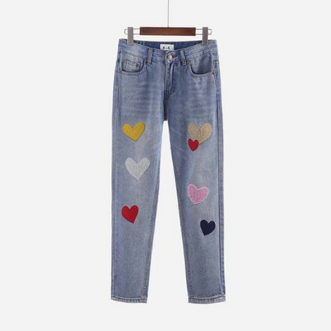 Love Heart Embroidery Jeans