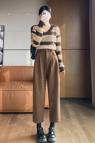 High Waist Long Thick Casual Woolen Pants