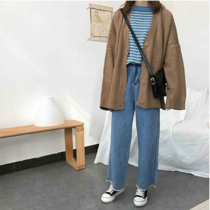 Long Sleeve V-Neck Solid Knitting Cardigan Sweater