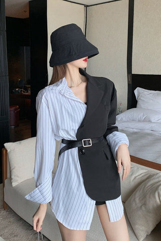 Double Style Notched Trendy Blazer Coat