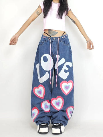 Y2K Indie Girl Herz Baggy Jeans