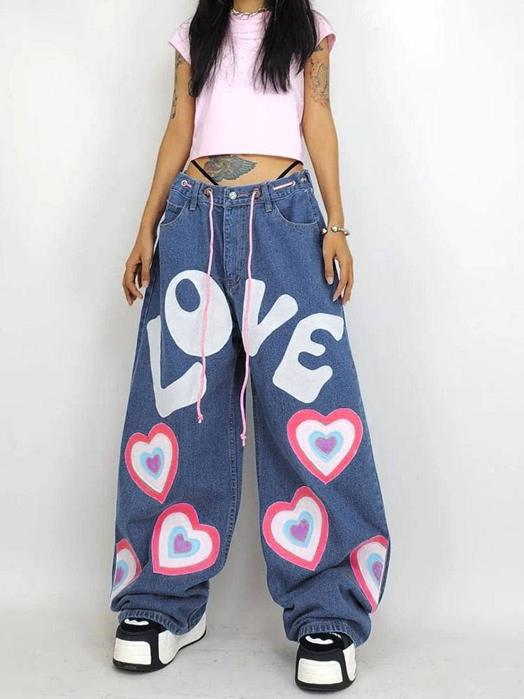 Y2K Indie Girl Herz Baggy Jeans