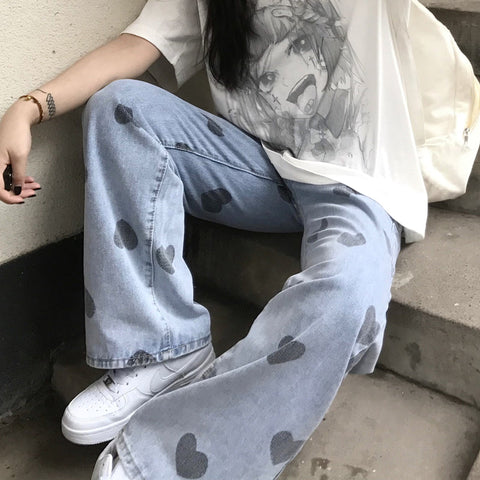 Heart Full Pattern Long Jeans Pants