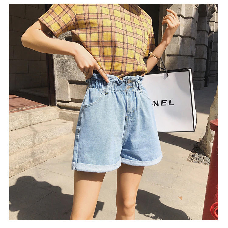 Elastic High Waist Denim Short Jeans