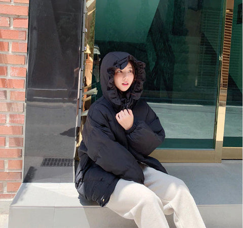 Solid Hooded Parka Overcoat Jacket