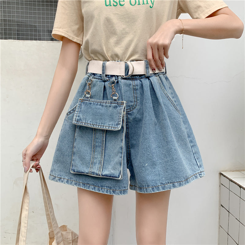 Big Pocket Loose Wide Leg Denim Jeans Shorts