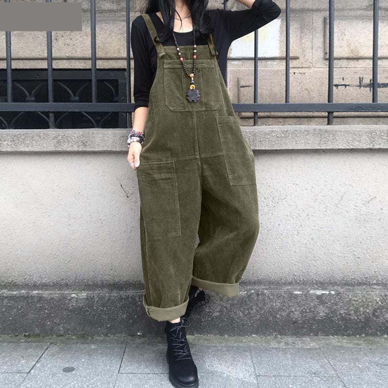 Casual Wide Leg Corduroy Rompers Jumpsuit