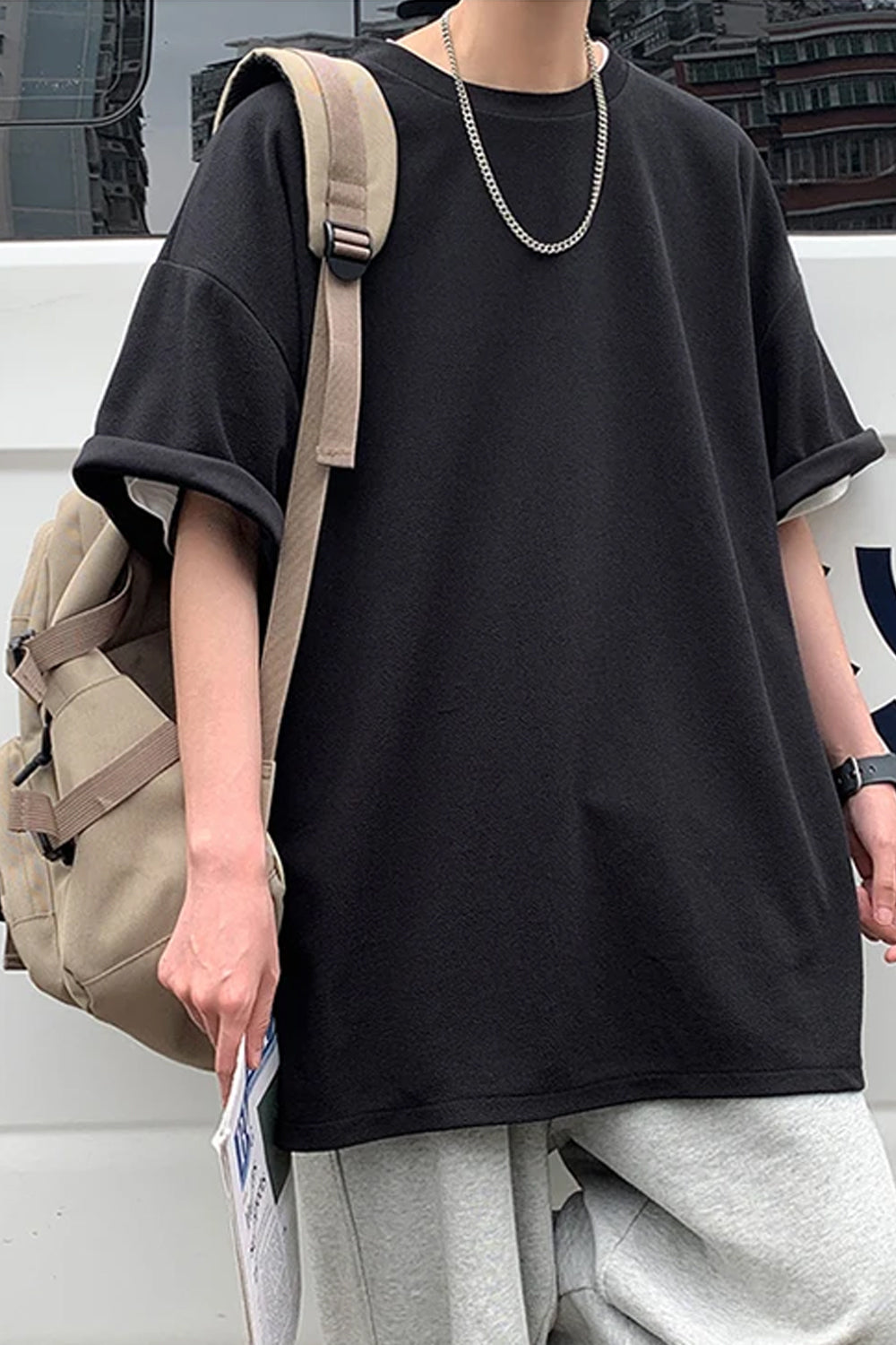 Loose Short Sleeve Hip Hop Side Slit Button Men Shirts