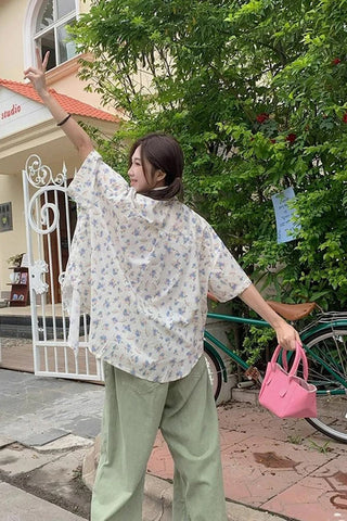 Short Sleeve Sweet Floral Blouse Shirts