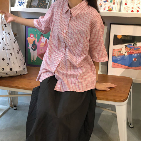 Small Plaid Cute Colors Blouse Shirt