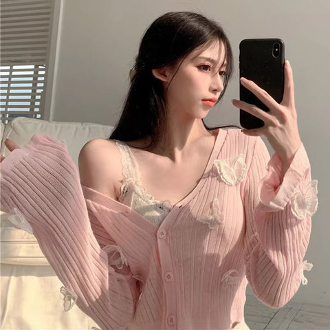 Long Sleeve 3D Butterfly Lace Embroidered Sweater