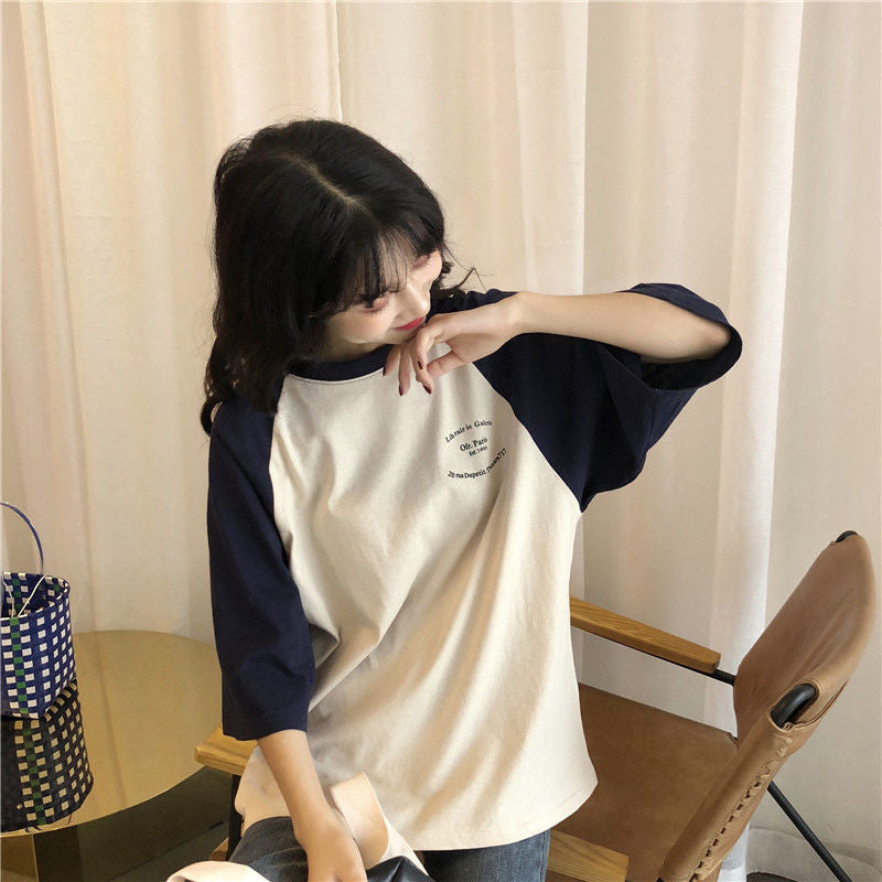 Loose Pocket Letter Raglan Sleeve Shirt