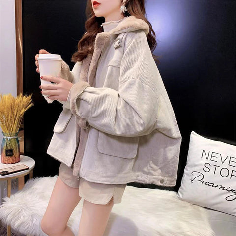 Loose Wool Thicken Zipper Corduroy Jacket