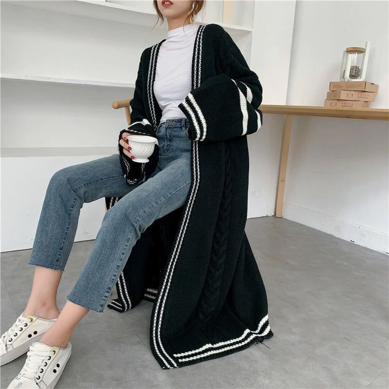 Casual Striped Long Style Cardigan Coat