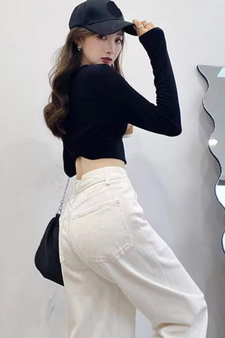 High Waist Casual  White Jeans Pants