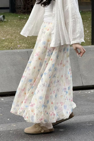 Sweet Floral Elegant Long Skirts