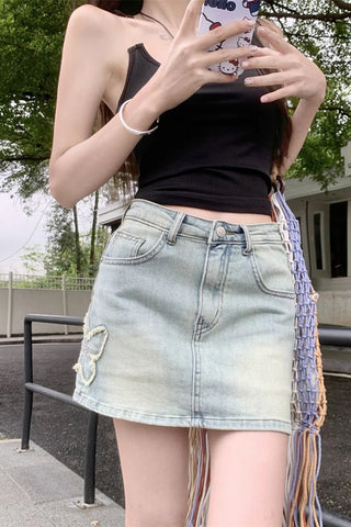 Vintage Butterfly Embroidery Mini Denim Skirts