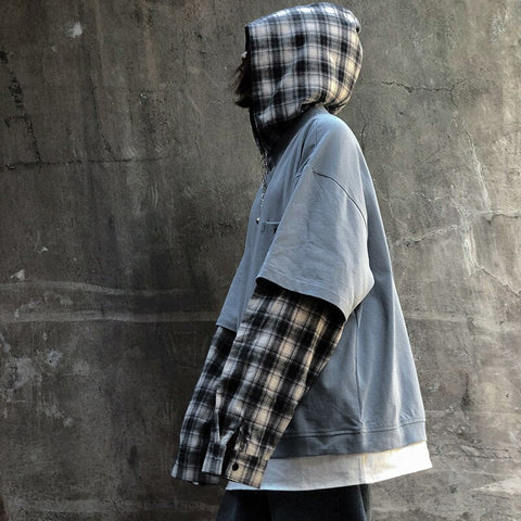 Vintage Loose Plaid Hooded Sweatshirt