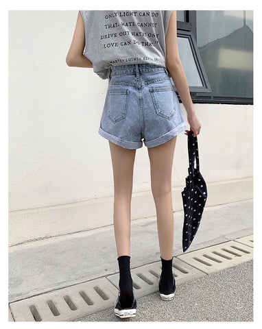 High Waist Crimping Denim Shorts Jeans