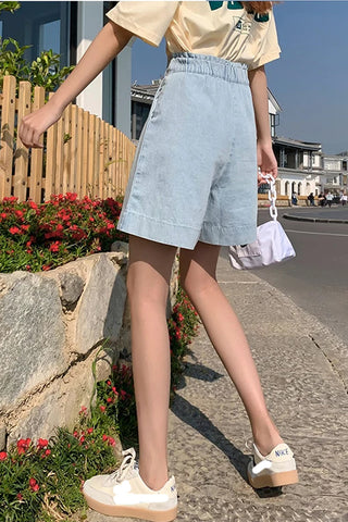 High Waist Knee Length Denim Shorts