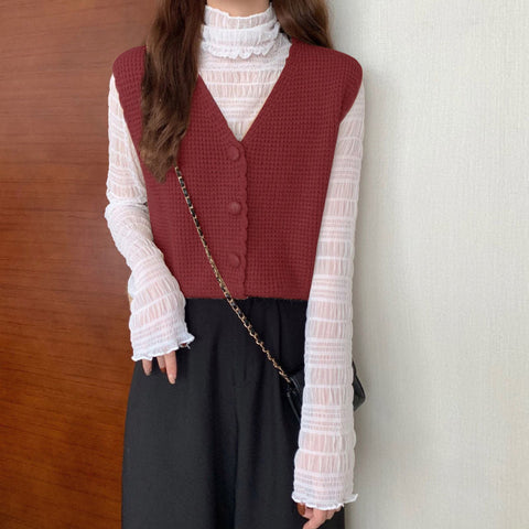 Simple V-Neck Sleeveless Knitted Sweater