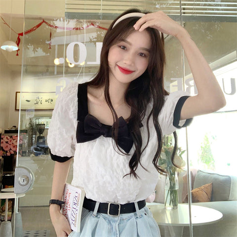 Cute Bow Kawaii Puff Sleeve Blouse Shirt