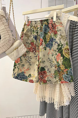 High Waist Floral Pattern Wide Leg Shorts