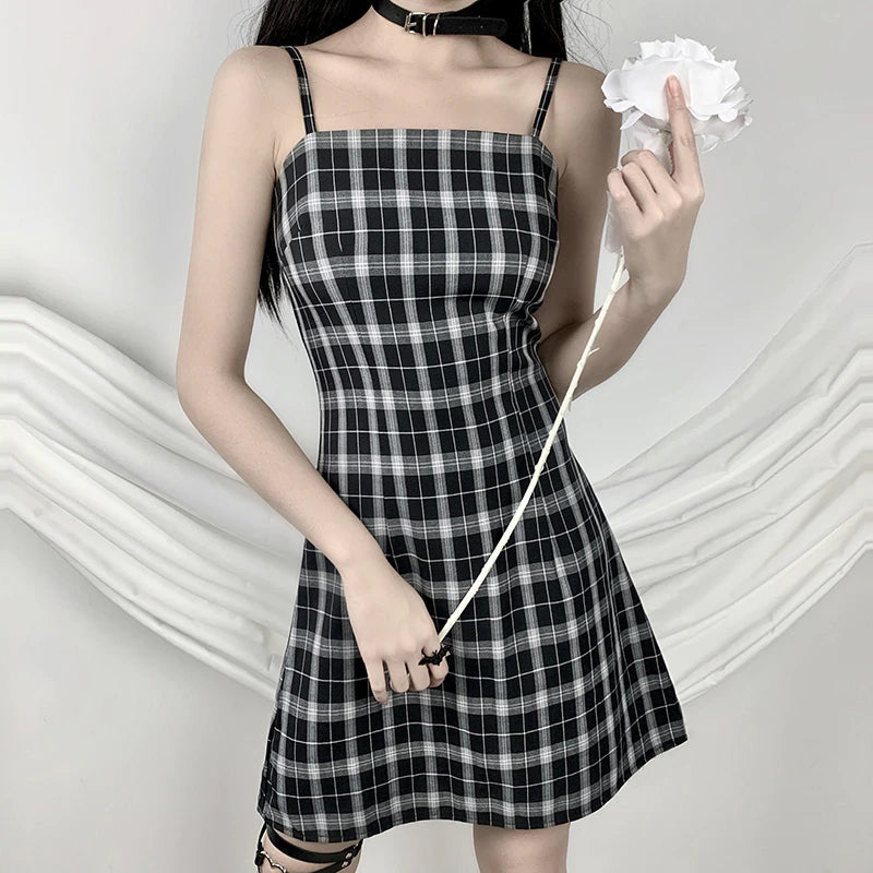 Sexy Black Punk Plaid Gothic Dress