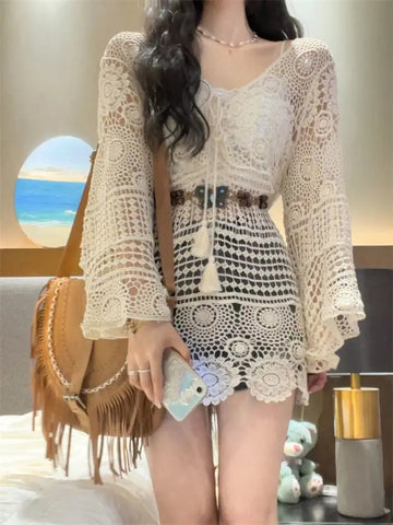 Sexy Flare Sleeve Hollow Out Outer