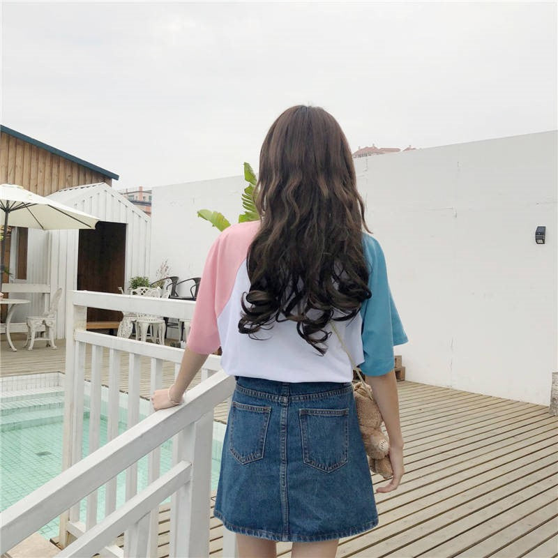 Hanging Neck Patchwork Colors Loose Shirt