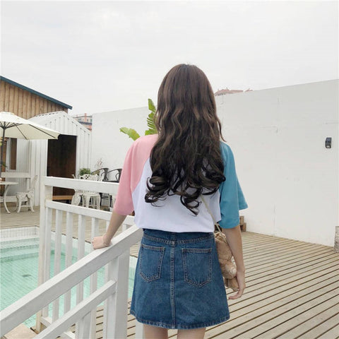 Hanging Neck Patchwork Colors Loose Shirt